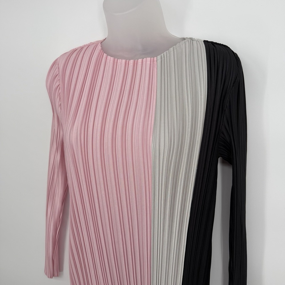 Ming Wang XXS Colorblock‎ Pleated Long Sleeve Knee Length Dress Crepe Stretch - Picture 4 of 9